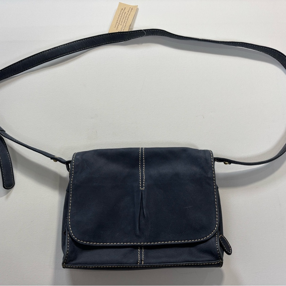 Coldwater Creek Navy Crossbody Bag with White Stitching